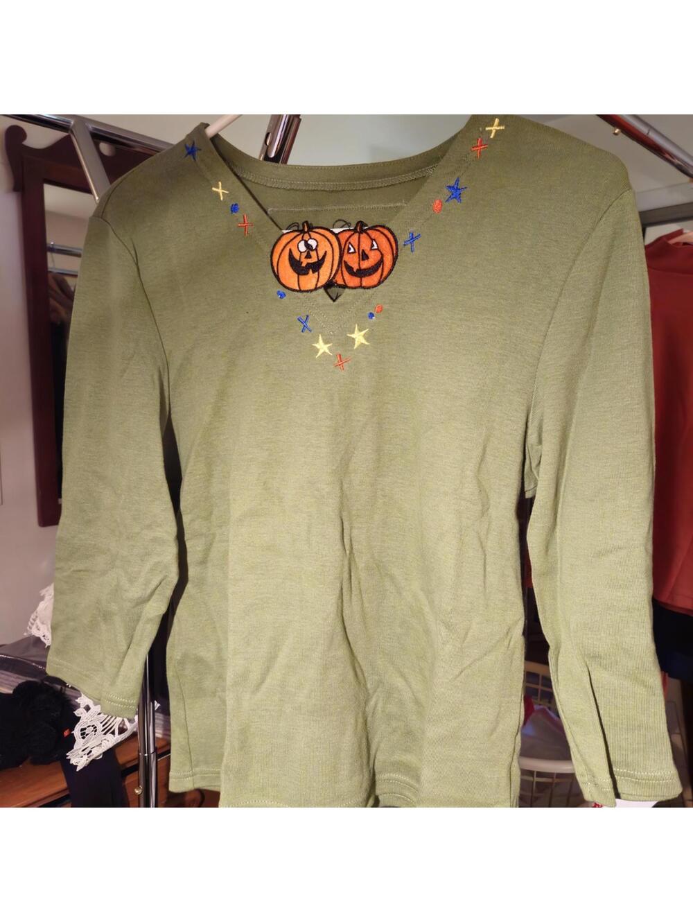 Green Pumpkin Embroidered Shirt
